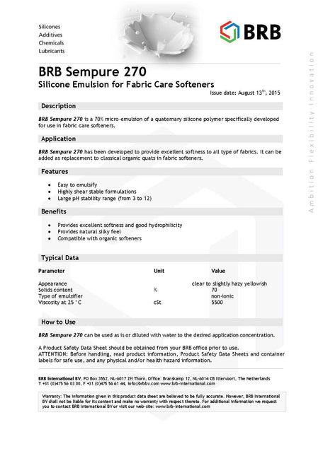 BRB International BRB Sempure 270 - Silicone Emulsie voor Textielzorg