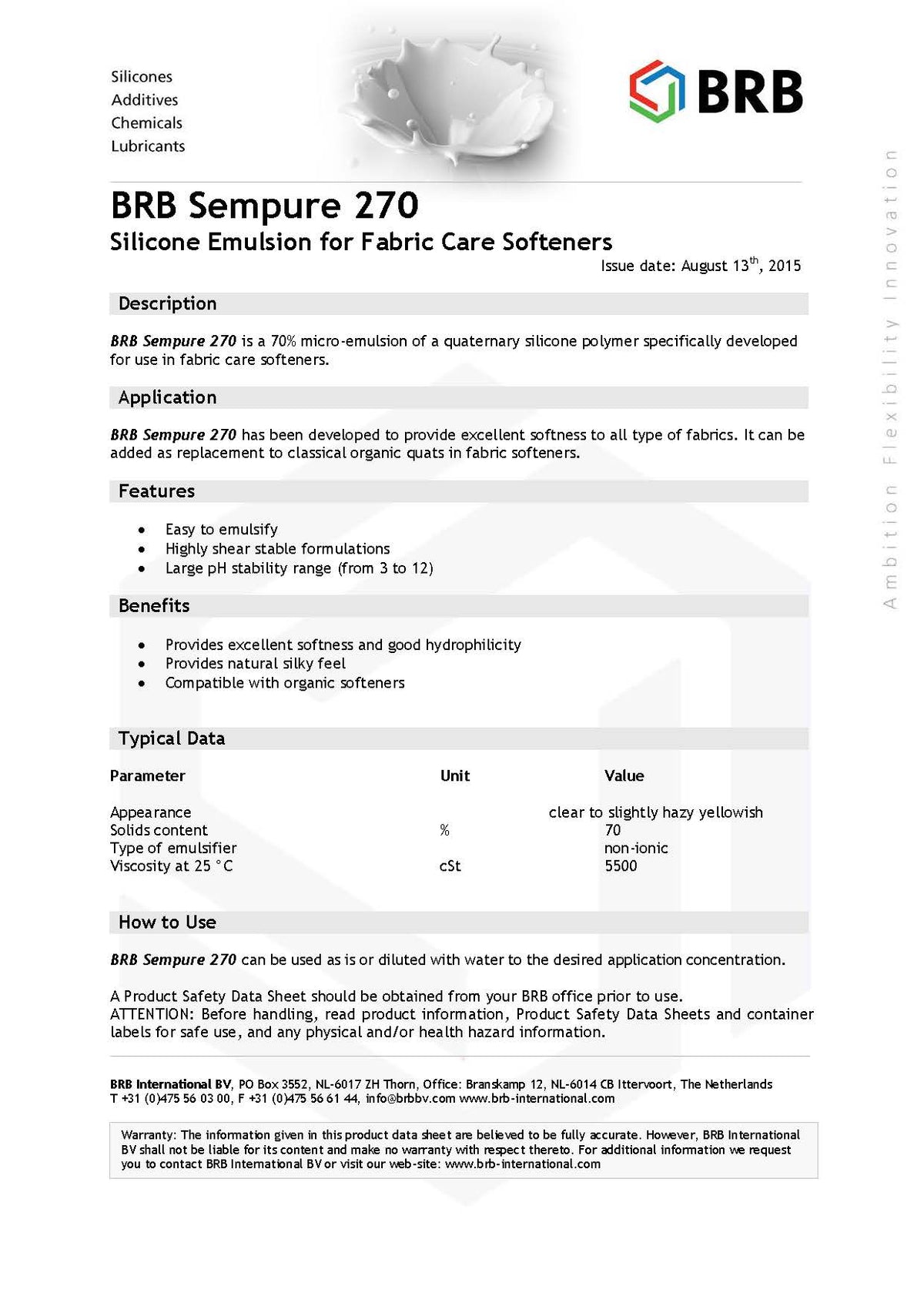 BRB International BRB Sempure 270 - Silicone Emulsie voor Textielzorg